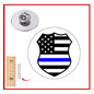 Silver lapel pin with shield US flag design, stars and stripes enamel
