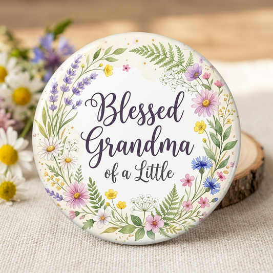 Blessed Grandma of a little Wildflower Baby Shower Pin Button 2.25-inch