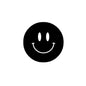 Black 1.25-inch mini pinback button with white smiling face
