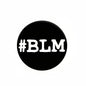 1.25-inch BLM hashtag pinback button with #BLM text on black circle, teal border