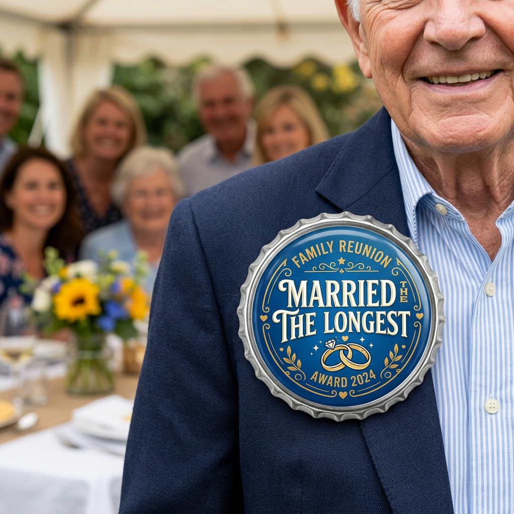 Blue Family Reunion Award Married The Longest Pin Button 2.25-inch