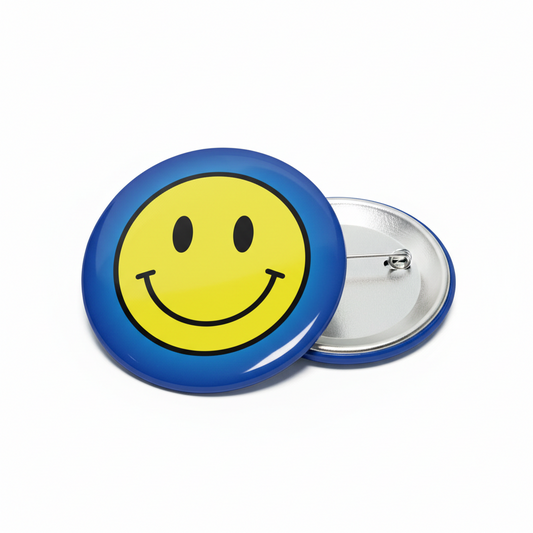 Blue Smiley Face Pinback 2.25-inch