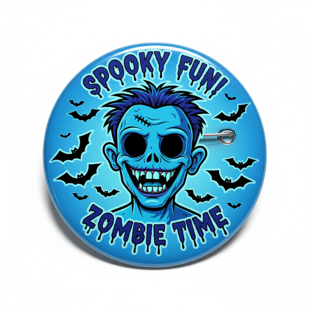 Blue Spooky Halloween Zombie Pin Button 2.25-inch