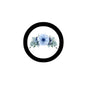 Blue flower brooch with circular black frame, 2.25 in