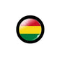 Bolivia flag pinback badge: circular black rim with red, yellow, green flag.