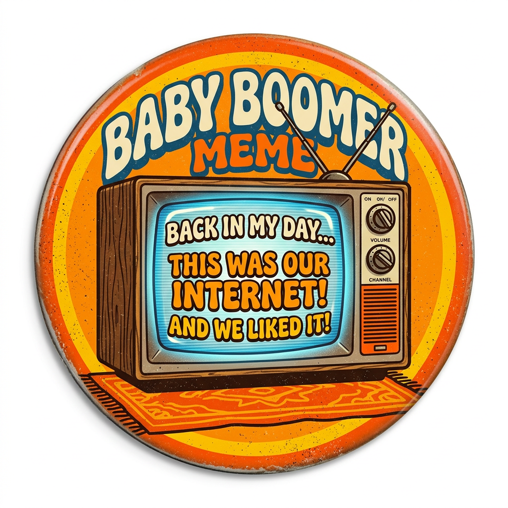 Boob tube Baby Boomer Generation MEME Pin Button 2.25-inch