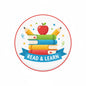 2.25-inch circular pinback: stacked books, apple, 'READ & LEARN' banner