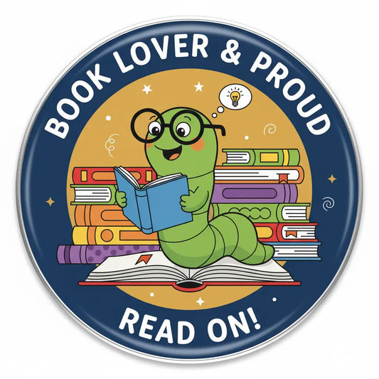 Book Worm Pinback 2.25-inch
