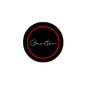 2.25-inch pinback button, black with red ring and white cursive signature