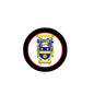 3-inch round coat of arms magnet with blue/yellow crest on red-and-white circle, black rim