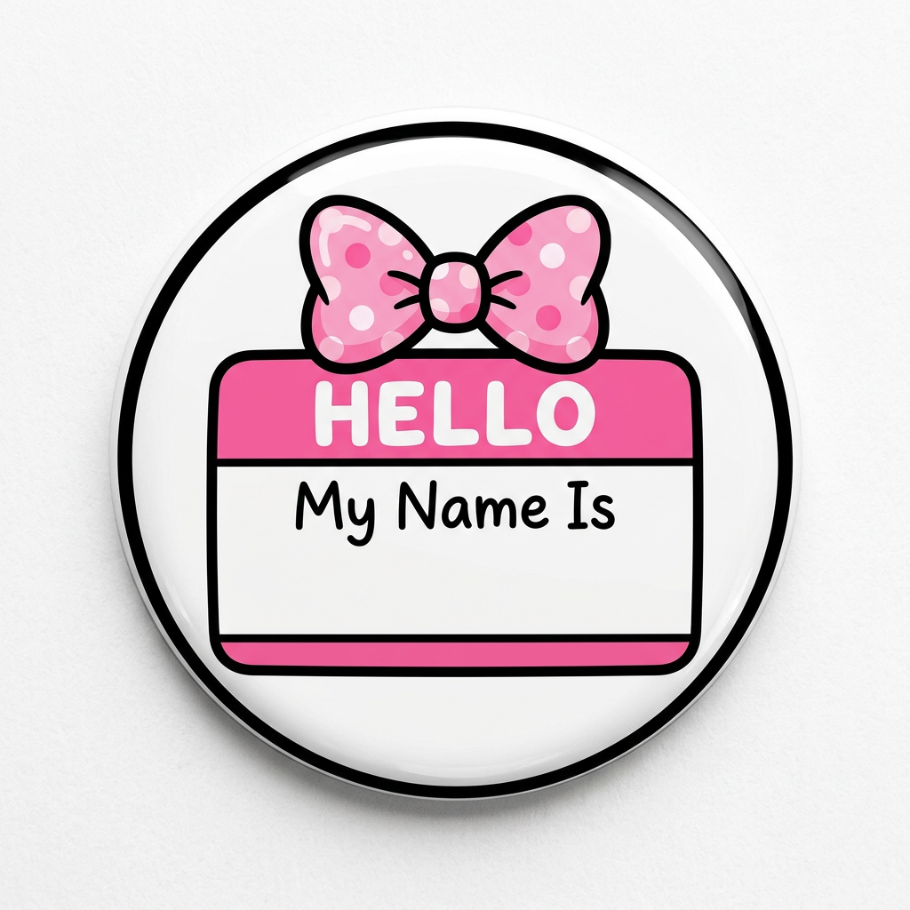 Bow pink name tag Pin Button 2.25-inch
