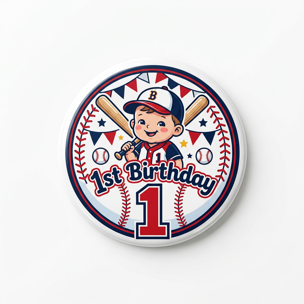 Boys Baseball 1st Birthday Pin Button 2.25-inch