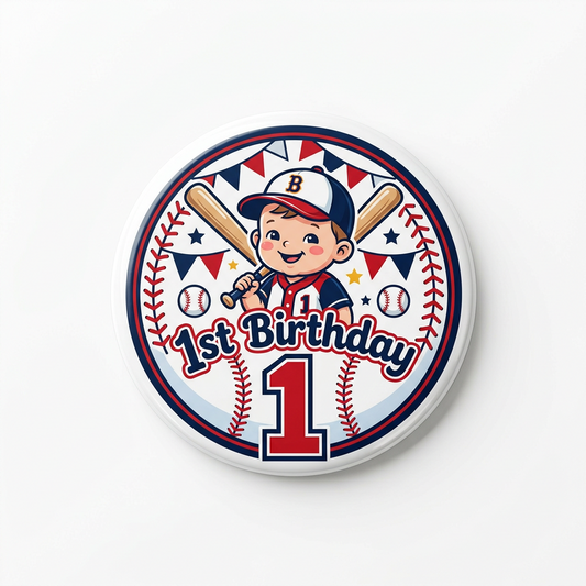 Boys Baseball 1st Birthday Pin Button 2.25-inch