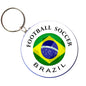 Round Brazil flag style keychain with bottle opener ring and Football Soccer Brazil crest