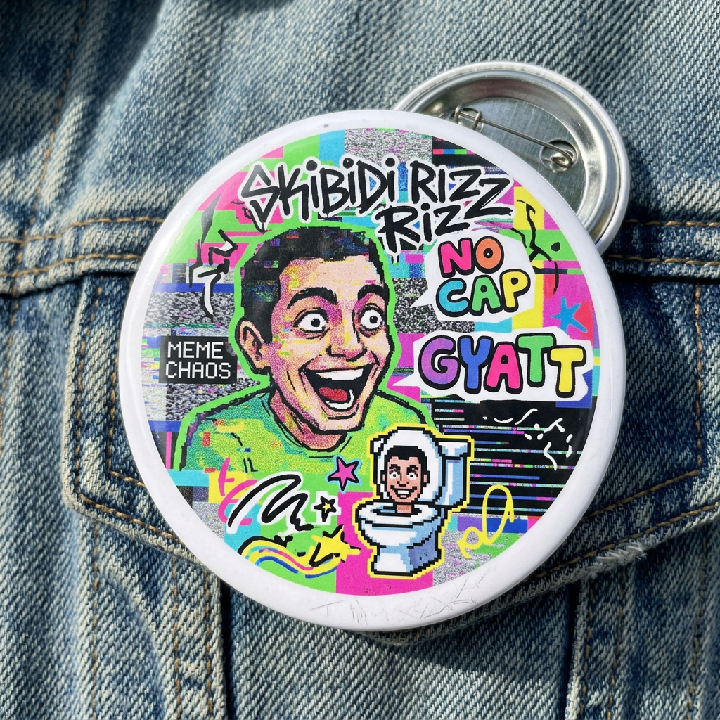 Brain Rot Generation Alpha Short for Low-quality MEME Pin Button 2.25-inch