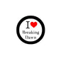 1.25-inch pinback button, black border with red heart and 'I ♥ Breaking Dawn' text