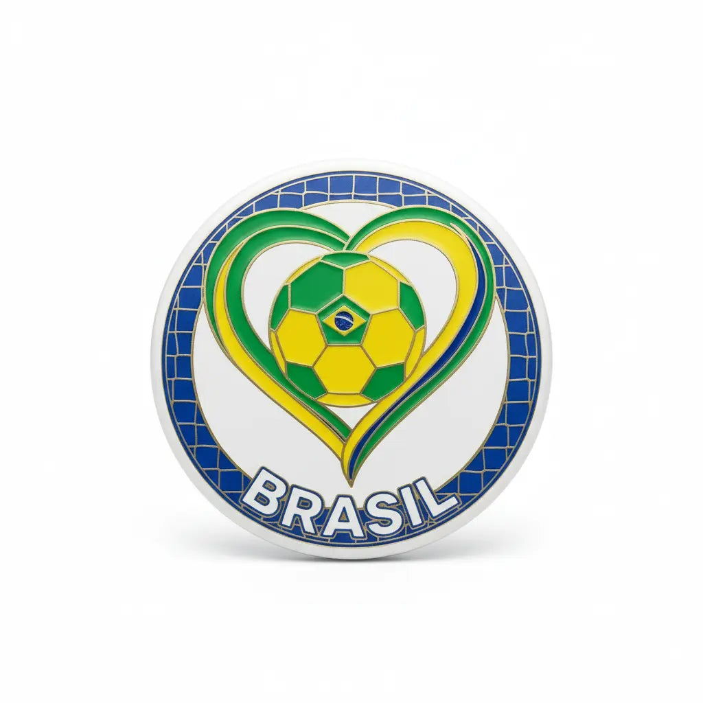 Brazil Football Soccer Love Heart Pinback 2.25-inch - My Pinbacks