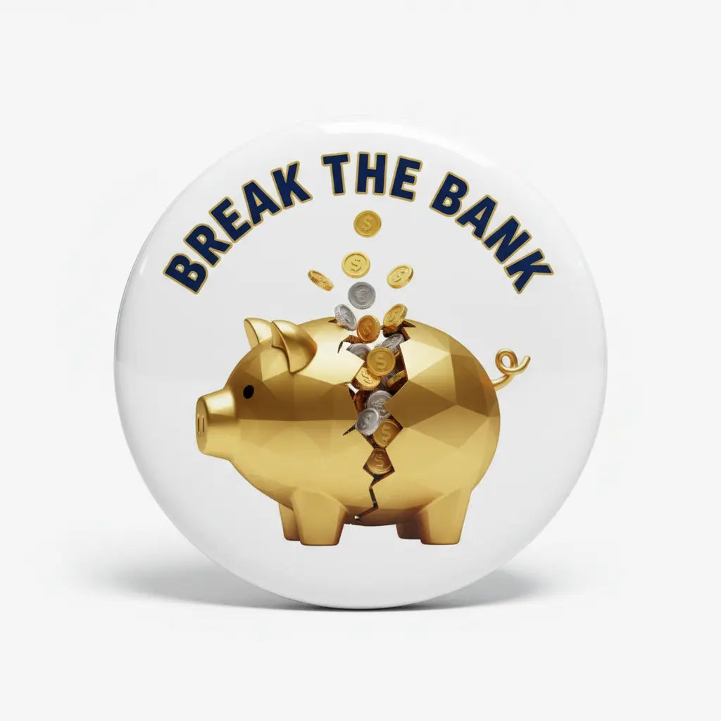 Break the bank Pin Button 2.25-inch - mypinbacks.com