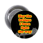1.25-inch pinback button, black with red/yellow text and bridge graphic