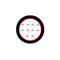 Round white pinback buttons set with 'Bride' text, small circles, black ring