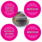 Set of four pink pinback buttons with white wedding roles text; includes metal back clip
