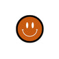 Mini smile pinback button, 1.25-inch, orange-brown circle with black rim