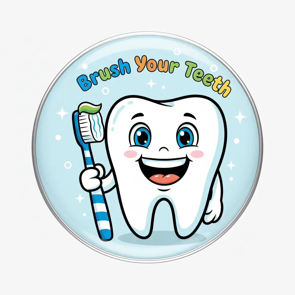 Brush your Teeth Happy Tooth Pinback 2.25-inch