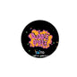 Round black Bubble Bobble logo pinback button, colorful arcade graphic, 1.25-inch