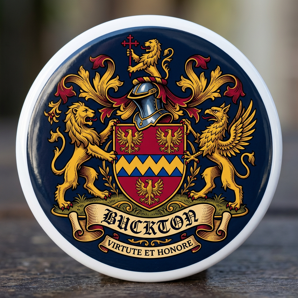 Buckton Family Crest 3-inch Coat of Arms Pinback