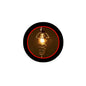 Bulb pinback button, round black with red ring and vintage light bulb illustration
