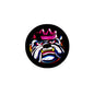2.25-inch bulldog pinback button, colorful cartoon face in black circle