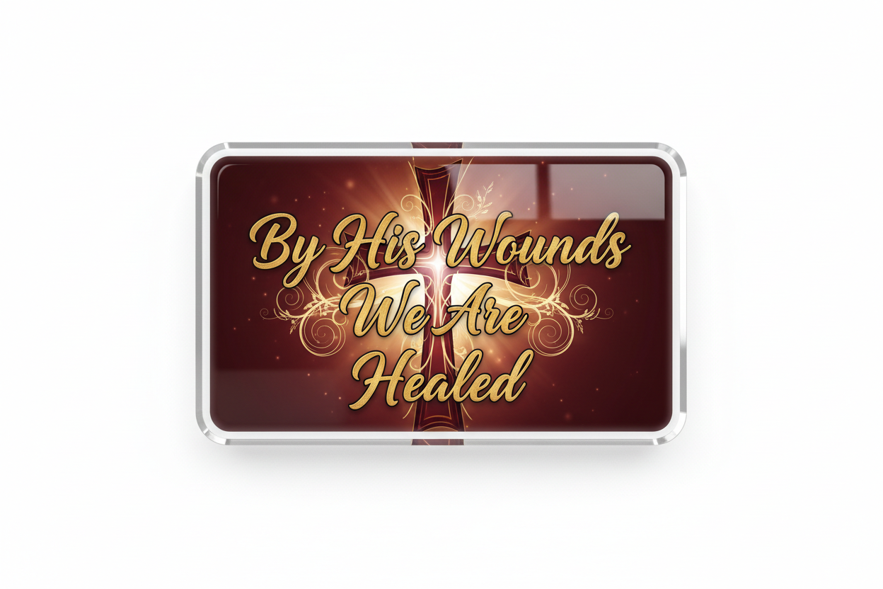 By his wounds we are healed Acrylic Fridge Magnetic 3-inch x 4-inch