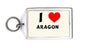 Personalized metal keychain with I heart ARAGON lettering