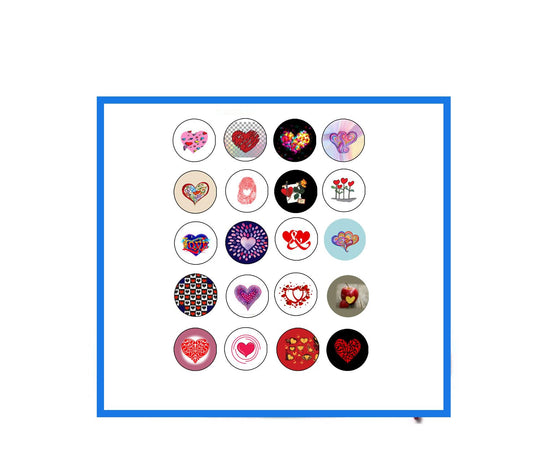 12 Pcs Pin-Back Badges Adorable Different Heart Drawings Set Love Art Style 1.25"