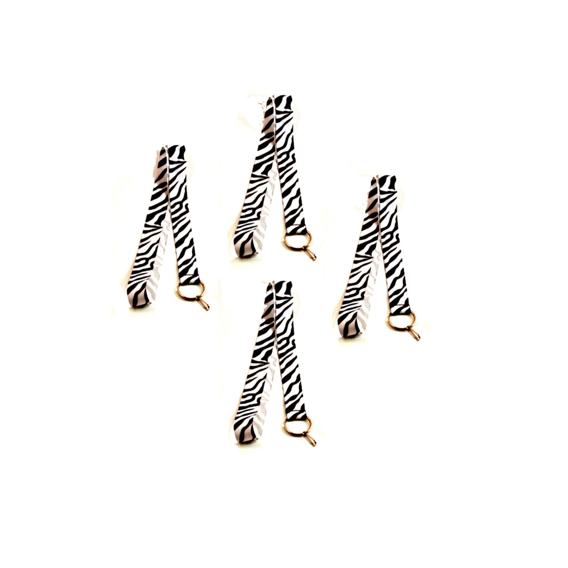 4 Pcs Set Zebra Animal Print B/W Lanyard Key Holder 18 Economy Closeout Liquidation