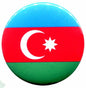 Azerbaijan flag pinback button, round with blue, red, green and white crescent/star