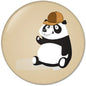 Panda pinback button with brown hat illustration, 2.25 inch round