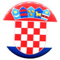 Croatian flag enamel pin with checkerboard design and coat-of-arms in a red circular border