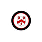 3-inch circular coat of arms magnet with black rim and red shield design