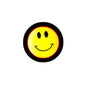 Smiley face 1.25-inch pinback button with yellow face, red outline, black border
