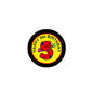 Round birthday pinback badge with "Happy 5th BIRTHDAY" and colorful number 5