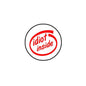 Circular pinback button with black border and red 'Idiot!' inside text