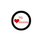 Valentine pinback badge with black ring, red heart, and 'My Valentine' lettering