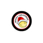 Smiley Santa pinback badge with black border and “MERRY CHRISTMAS” ring