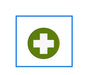 Green pinback button with a white cross symbol, round 1.25-inch badge