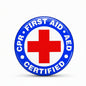 CPR First Aid AED pinback badge with red cross on blue CPR First Aid ring