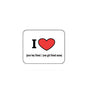 Square white mouse pad with black outline, 'I' and red heart graphic