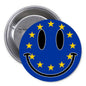 EU flag smiley face 1.25-inch pinback button with blue center and yellow stars