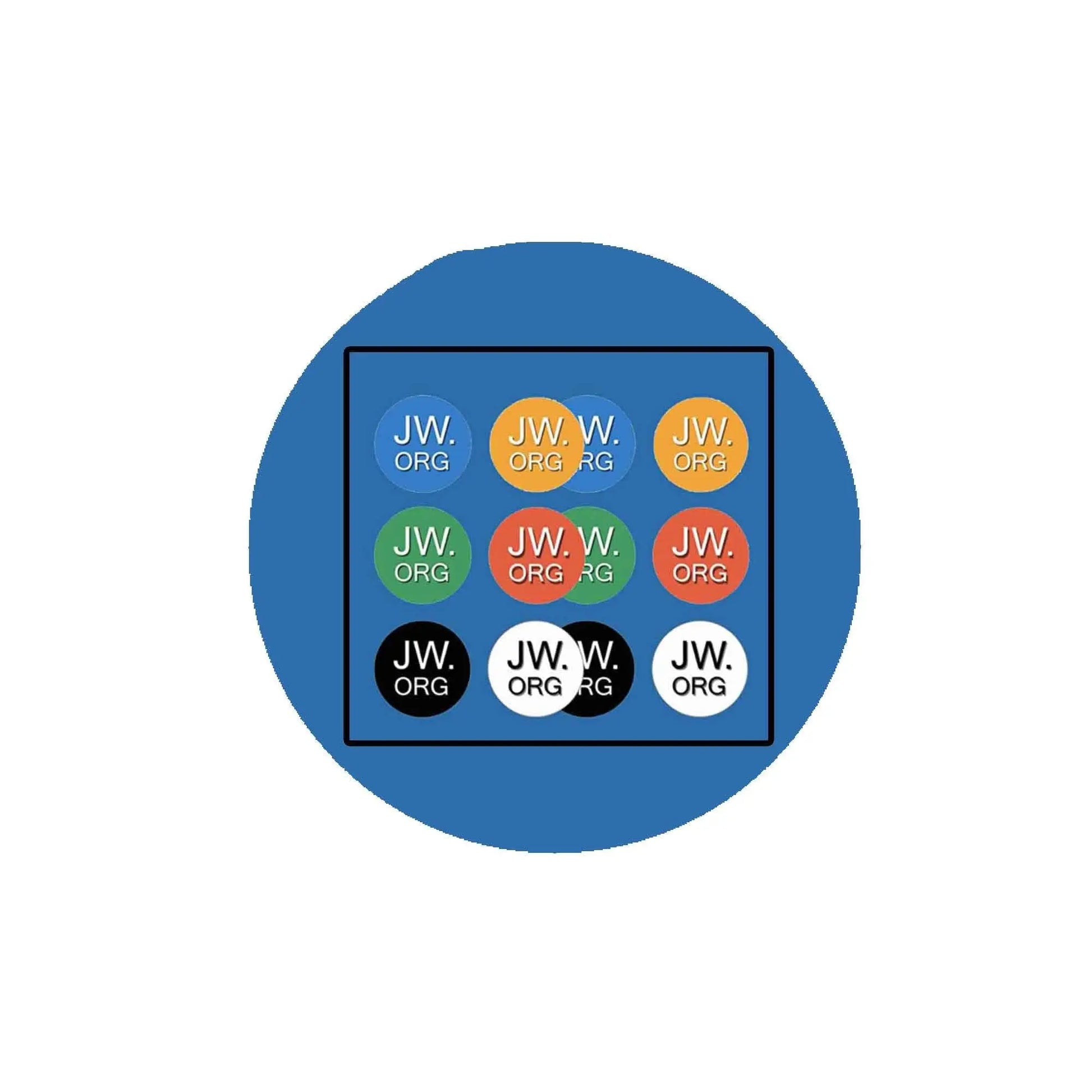 Pinback badge set with circular JW.ORG logo in multicolor enamel (12 pack)