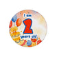 2.25-inch rosette pin: 'I am 2 years old' with balloons and cake art